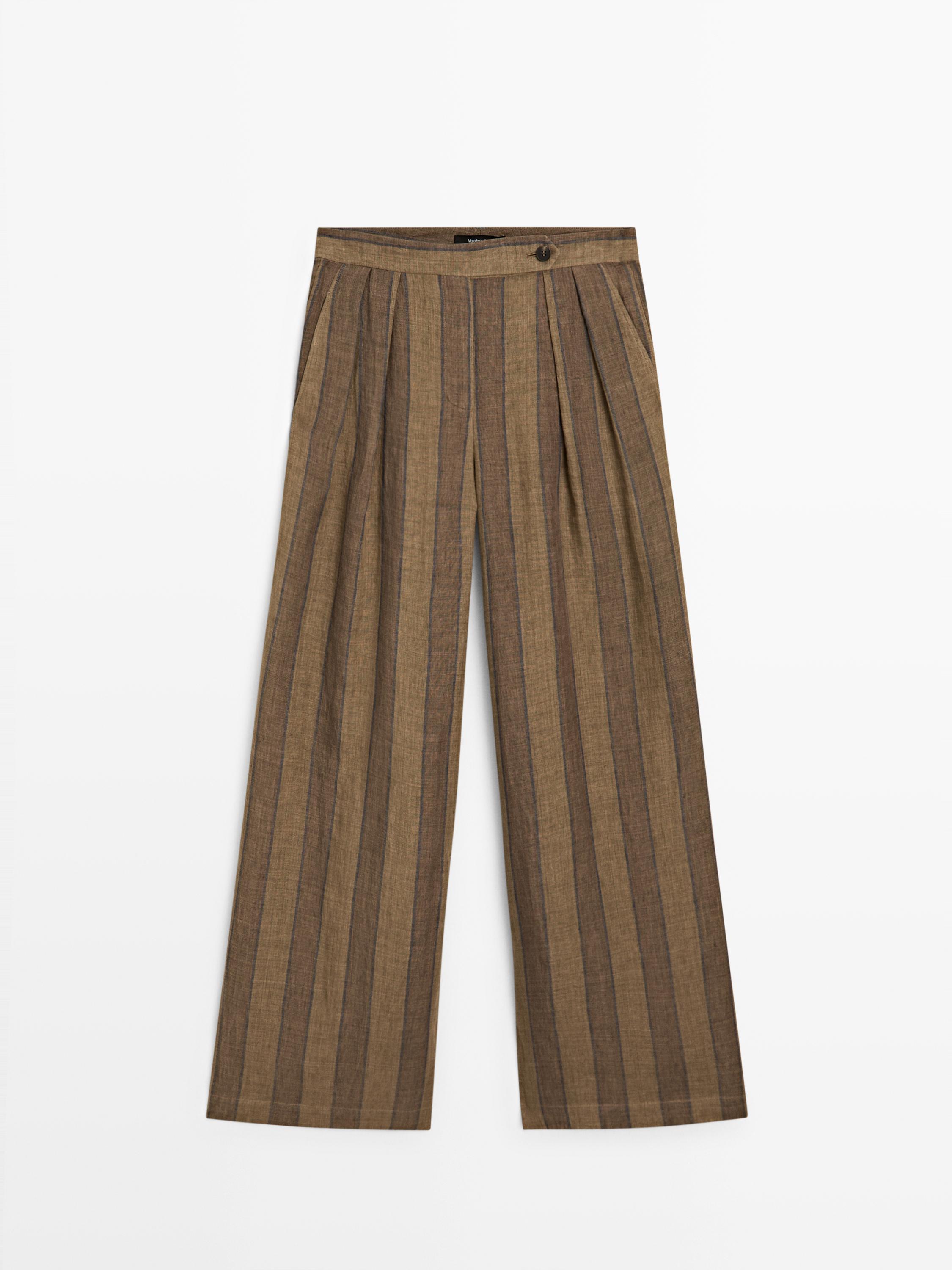 Striped linen wide-leg trousers